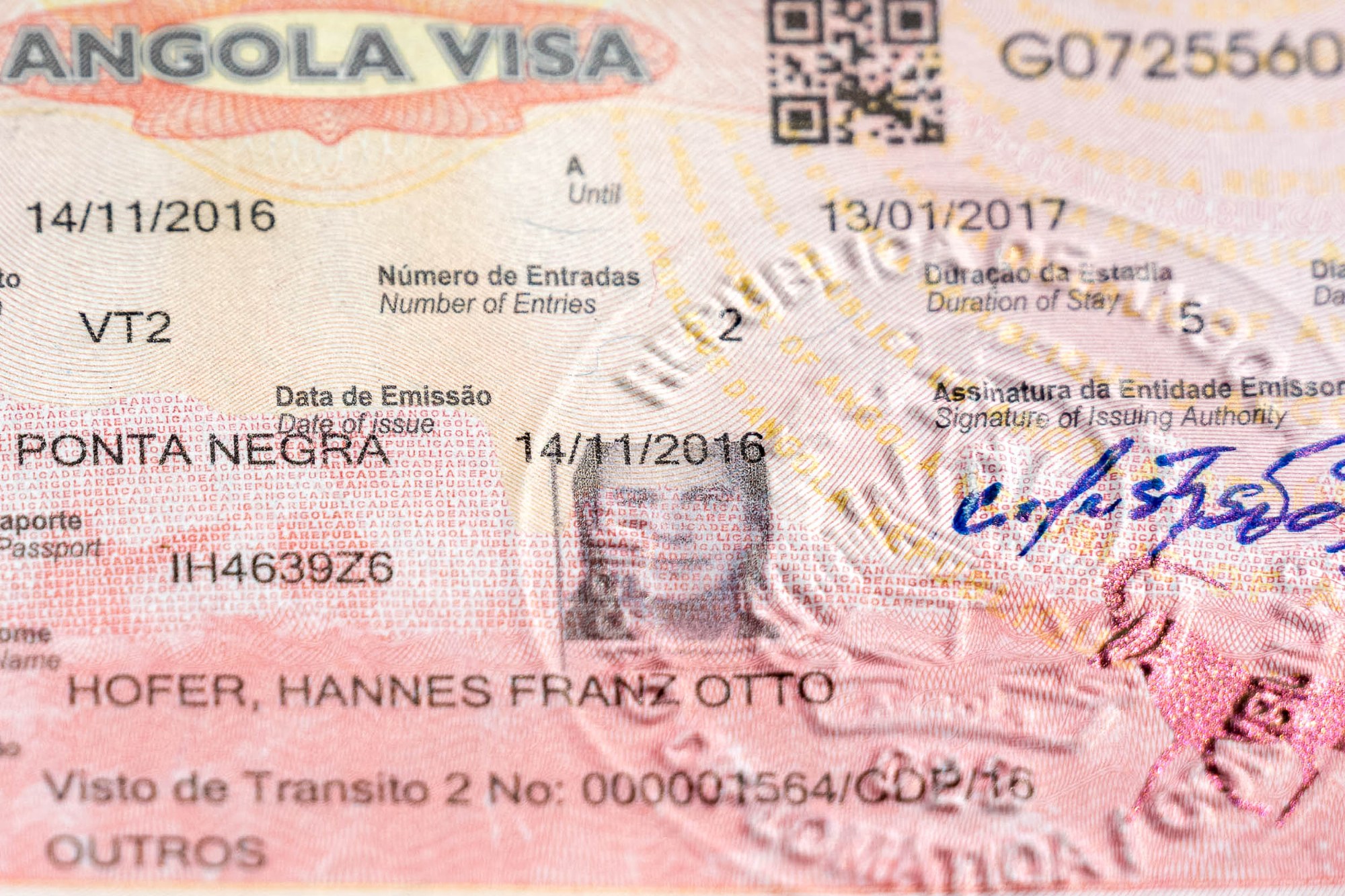 Unser damaliges Angola-Visum